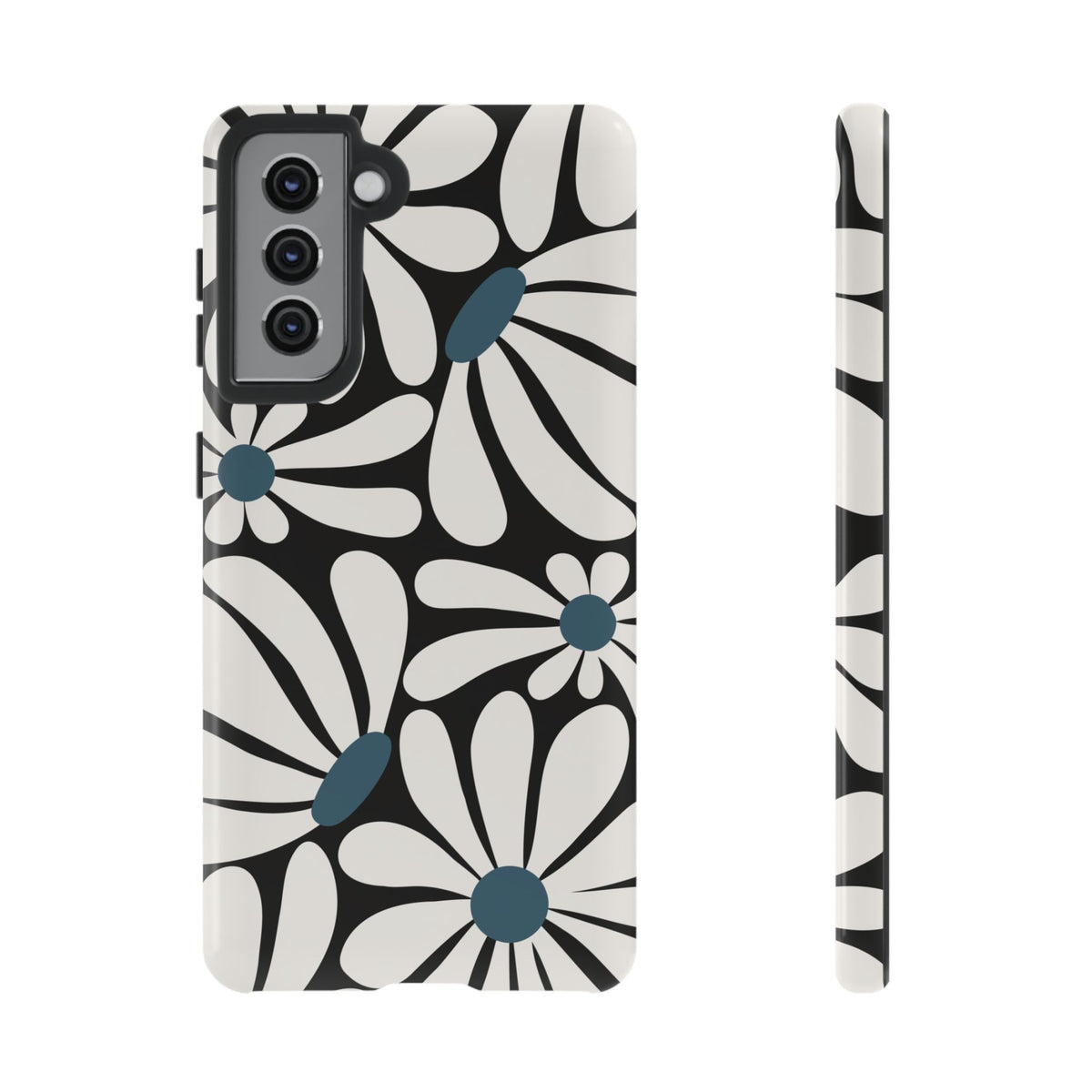 Retro Black Daisy Pattern Phone Case - Black Phone Case - Samsung Galaxy S21 / Glossy