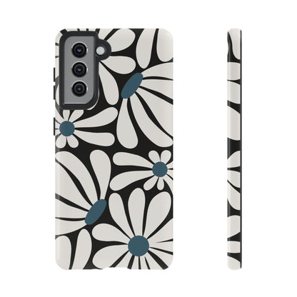 Retro Black Daisy Pattern Phone Case - Black Phone Case - Samsung Galaxy S21 / Glossy
