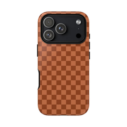 iPhone 17 Pro / Glossy Phone Case - ’Bold Brown Checkered Pattern’ Phone Case