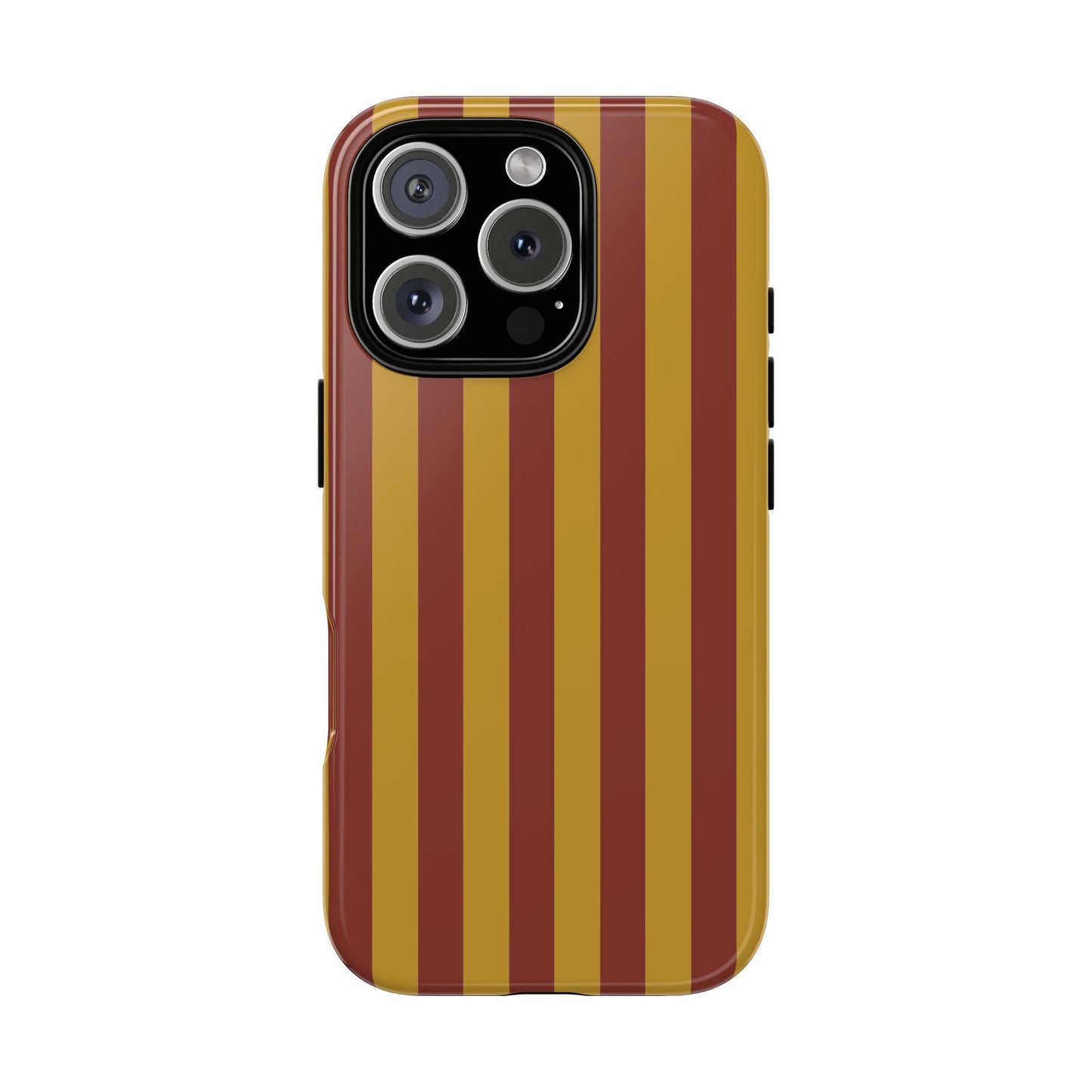 iPhone 16 Pro / Glossy Phone Case - Trendy Mustard & Burgandy Stripe Pattern Phone Case