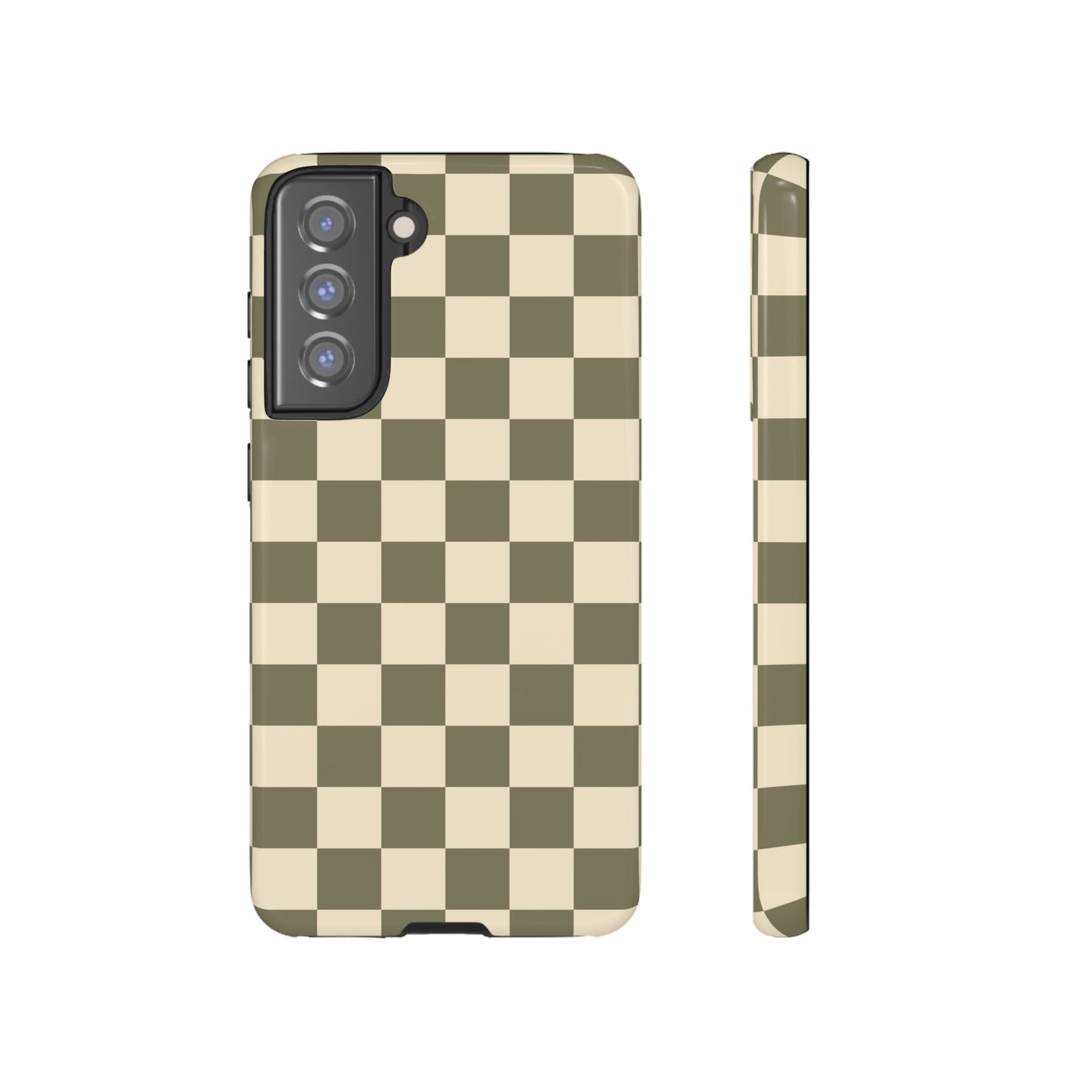 Samsung Galaxy S21 FE / Glossy Phone Case - ’Green Checkered Pattern’ Phone Case