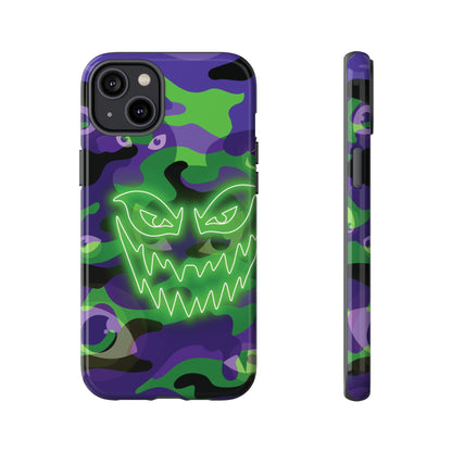 iPhone 14 Plus / Glossy Phone Case - Green & Purple Neon Face Camo Phone Case