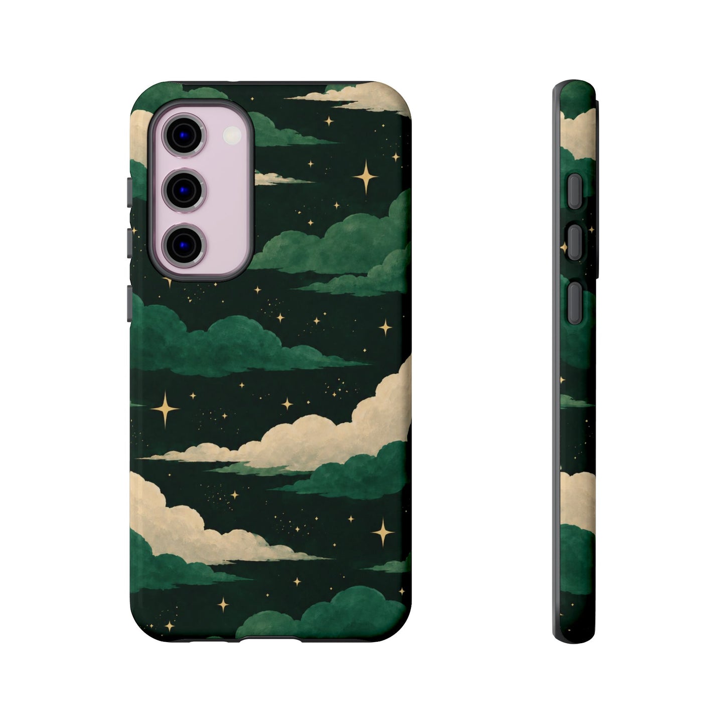 Illustrated Emerald Green Clouds & Stars Phone Case