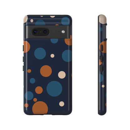 Google Pixel 7 / Glossy Phone Case - ’Bold Navy Blue & Orange / White Dot Pattern’ Phone Case