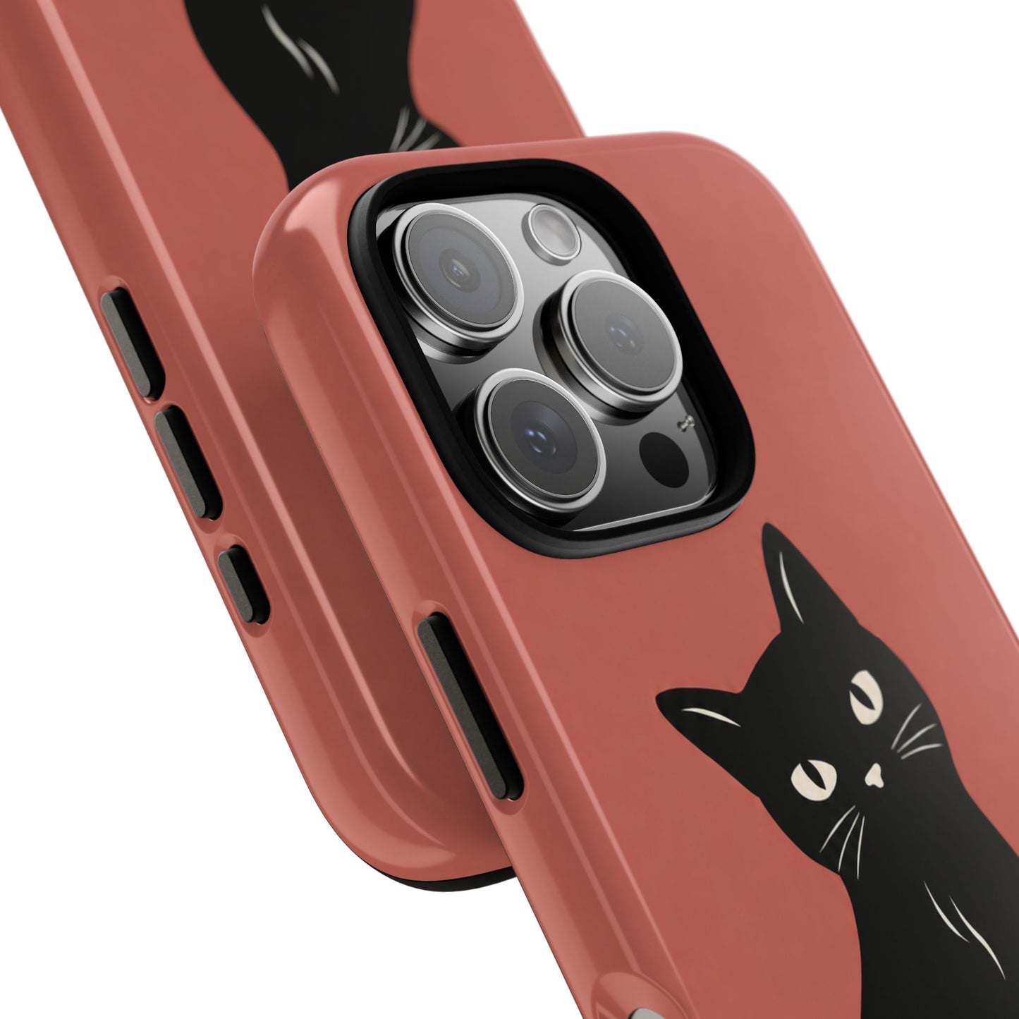 Minimalist Coral Red & Black Cat Phone Case