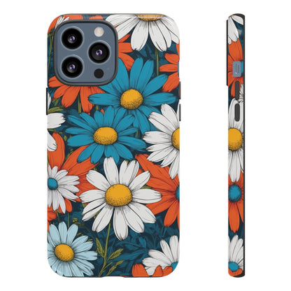 iPhone 13 Pro Max / Glossy Phone Case - Pop Art Daisies Illustration ’Red & Blue’ Phone Case