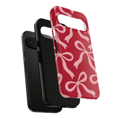 Bold Raspberry Red and Blush Pink Bow Pattern Phone Case - Red Phone Case