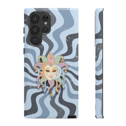 Samsung Galaxy S22 Ultra / Glossy Phone Case - Sun & Moon Jester Mask – Blue Retro Wave Phone Case