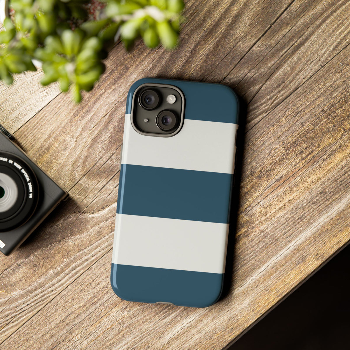 Blue & White Horizontal Stripe Pattern Phone Case - Blue Phone Case