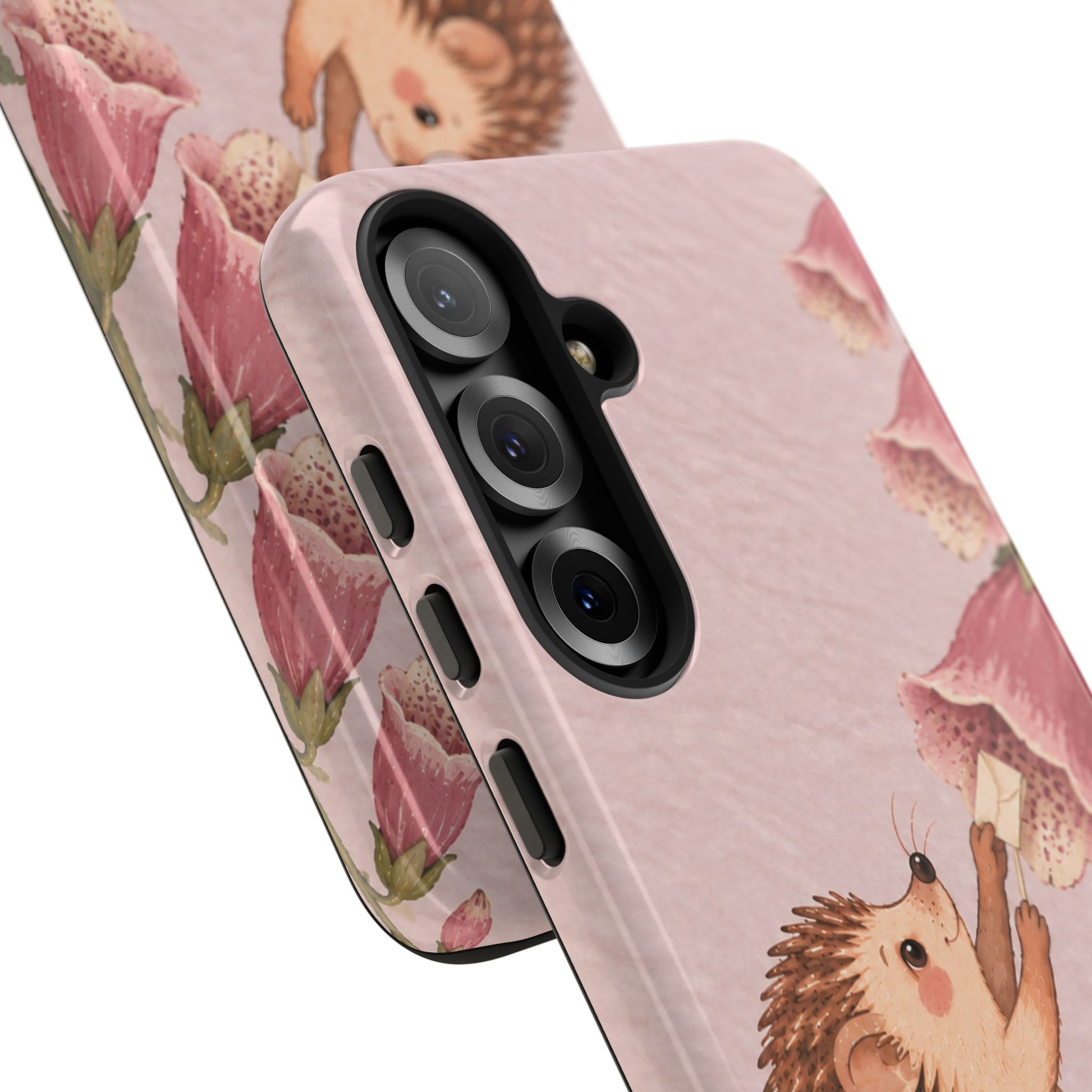Whimsical Blush Pink Hedgehog and Foxglove Phone Case - Pink Phone Case