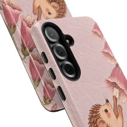 Whimsical Blush Pink Hedgehog and Foxglove Phone Case - Pink Phone Case