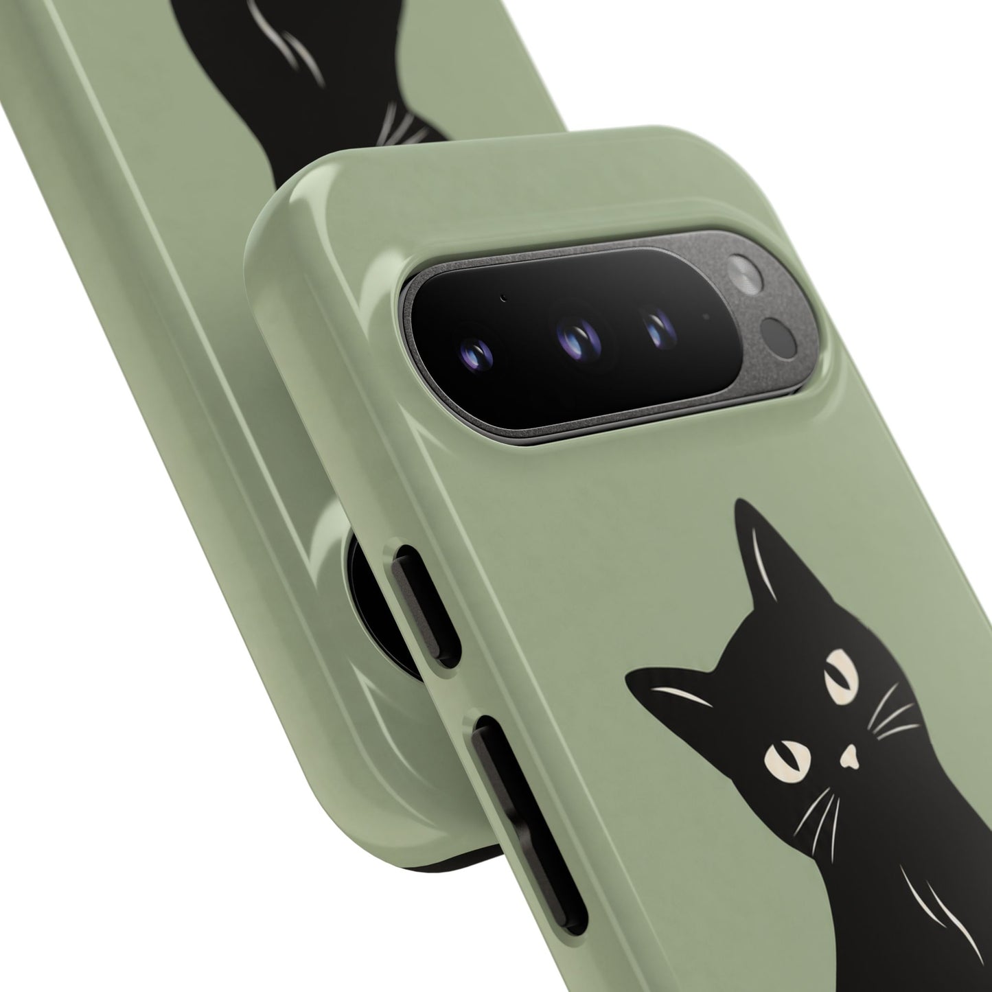 Minimalist Sage Green & Black Cat Phone Case