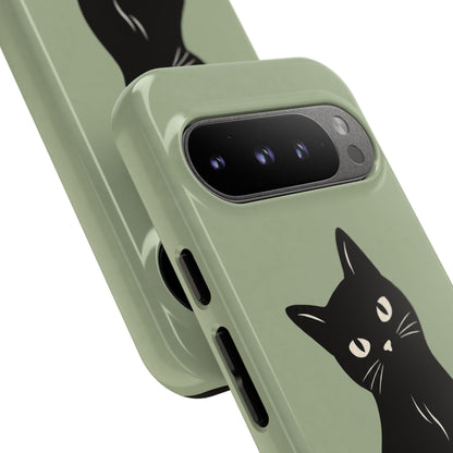 Minimalist Sage Green & Black Cat Phone Case