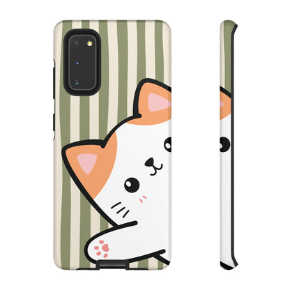 Samsung Galaxy S20 / Glossy Phone Case - Peakaboo Cat with Green Stripe Pattern Phone Case