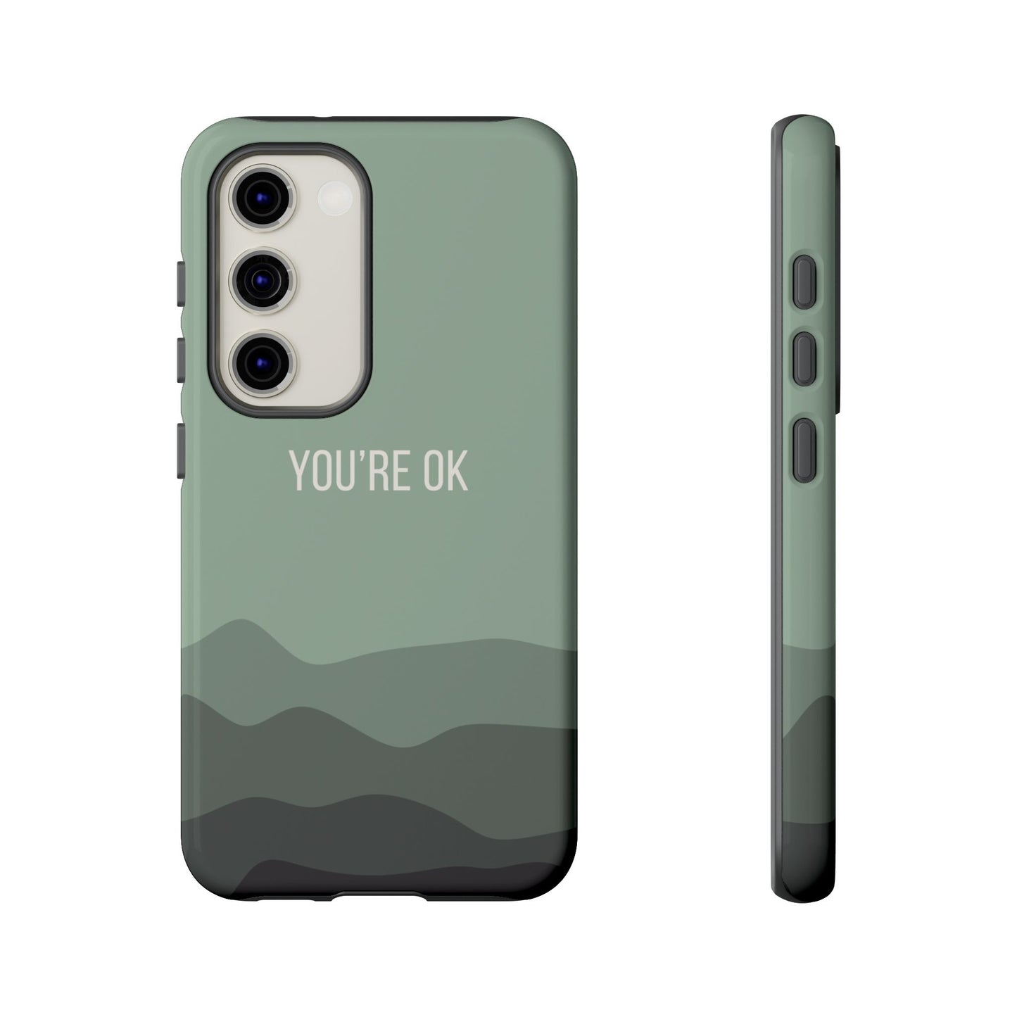 Samsung Galaxy S23 / Glossy Phone Case - Minimalist Green Waves ’You’re OK’ Statement Phone Case