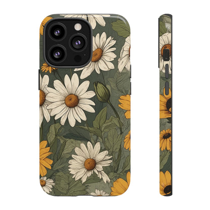 iPhone 13 Pro / Glossy Phone Case - Boho Chic Daisies Floral Pattern ’White & Yellow’ Phone Case