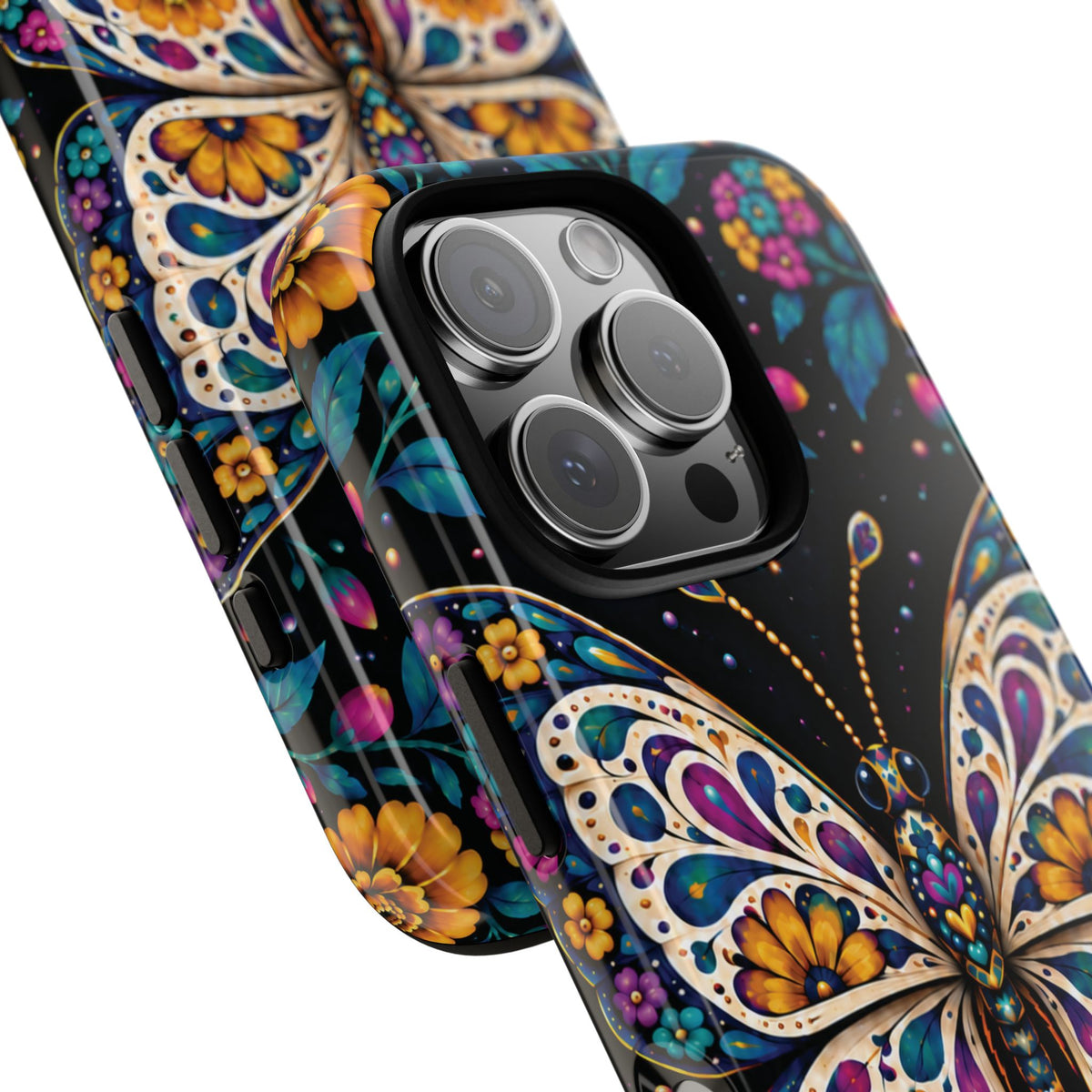 Vibrant Purple and Teal Calavera Butterfly Phone Case - Multicolor Phone Case