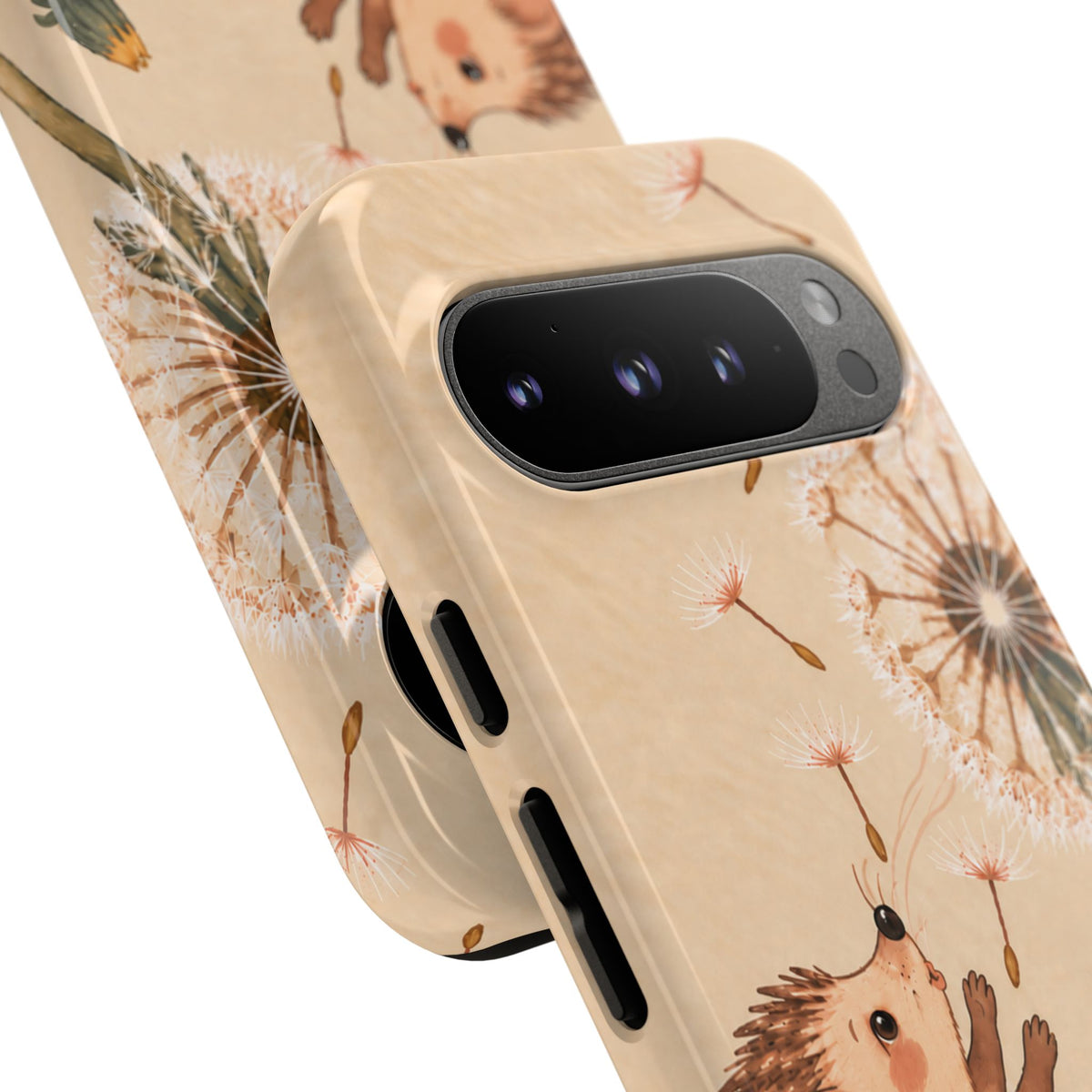Whimsical Cream Hedgehog and Dandelion Phone Case - White Phone Case