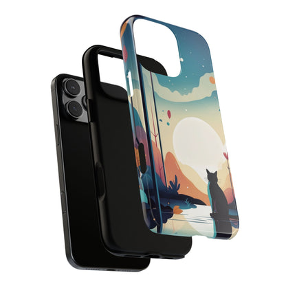 Stylised Cat & Moon Design Phone Case - Multicolor Phone Case