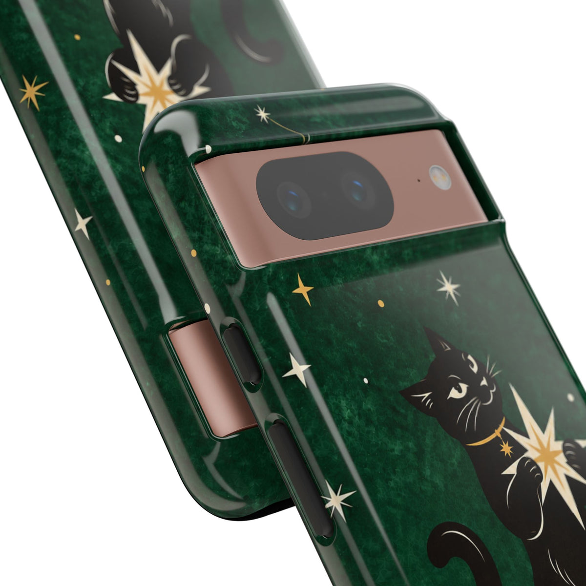 Forest Green Celestial Black Cat Phone Case - Green Phone Case