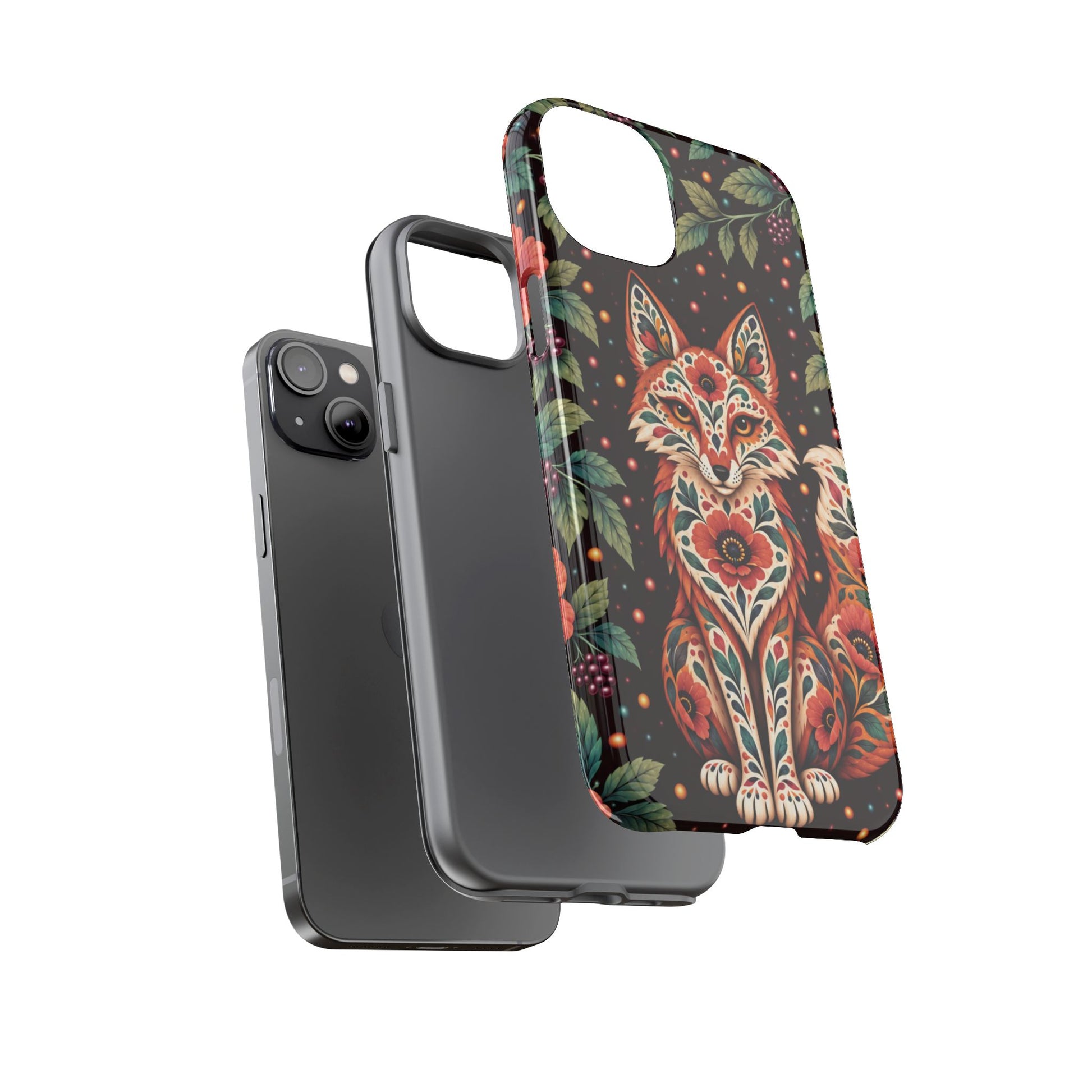 Vibrant Terracotta and Teal Calavera Fox Phone Case - Multicolor Phone Case