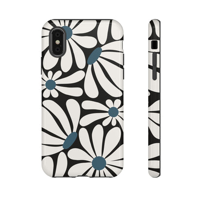 iPhone XS / Glossy Phone Case - Retro Black Daisy Pattern Phone Case