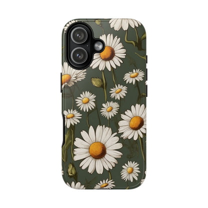 iPhone 17 / Glossy Phone Case - Boho Chic Daisies Floral Pattern ’White & Green’ Phone Case