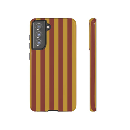 Samsung Galaxy S21 FE / Glossy Phone Case - Trendy Mustard & Burgandy Stripe Pattern Phone Case