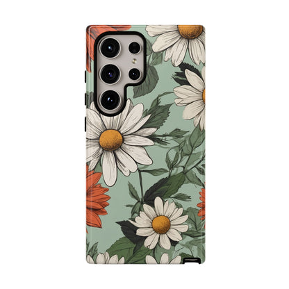 Samsung Galaxy S24 Ultra / Glossy Phone Case - Boho Chic Daisies Floral Pattern ’White & Orange’ Phone Case