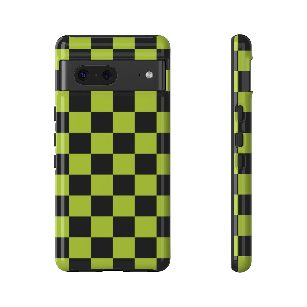 Trendy Neon Lime Green & Black Checked Pattern Phone Case - Green Phone Case - Google Pixel 7 / Glossy