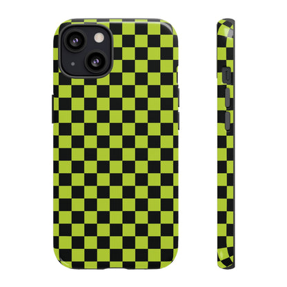 Trendy Neon Lime Green & Black Small Checked Pattern Phone Case - Green Phone Case - iPhone 13 / Glossy