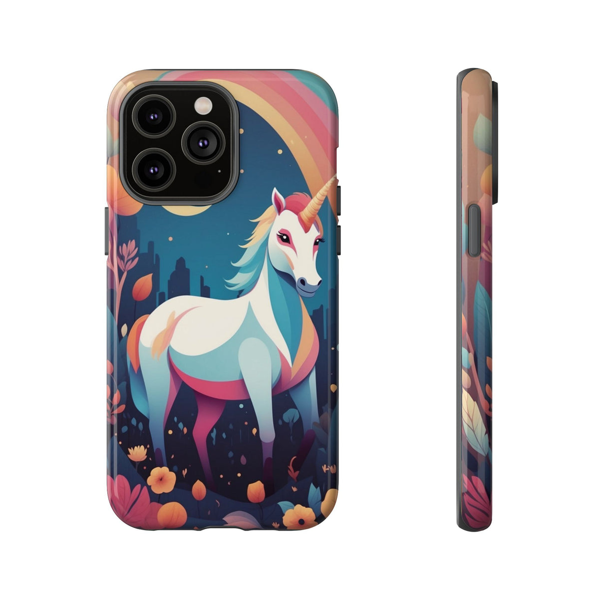Stylised Unicorn & Rainbow Design Phone Case - Multicolor Phone Case - iPhone 14 Pro Max / Glossy