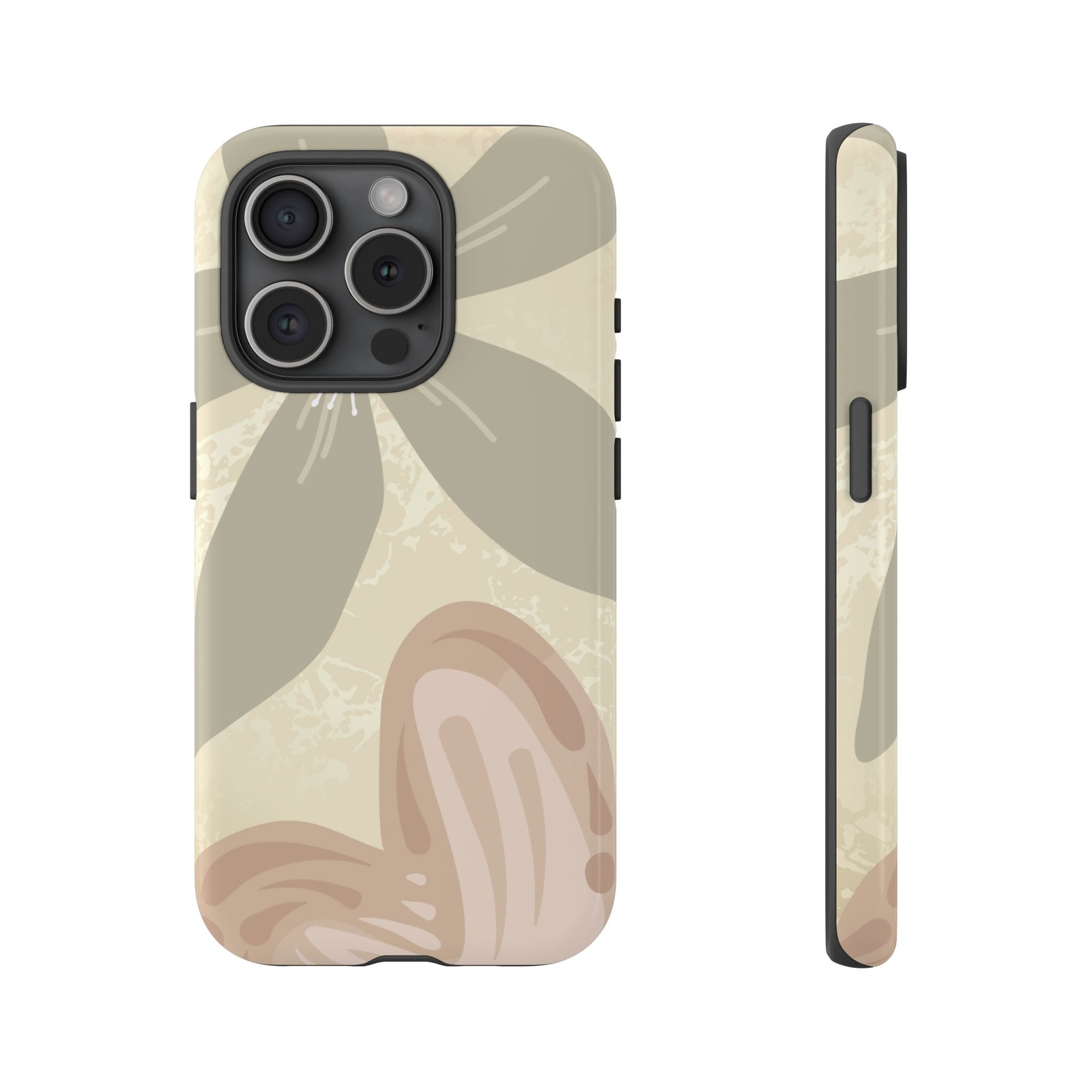 Hibiscus Heart Pattern Phone Case - Beige Phone Case - iPhone 15 Pro / Glossy