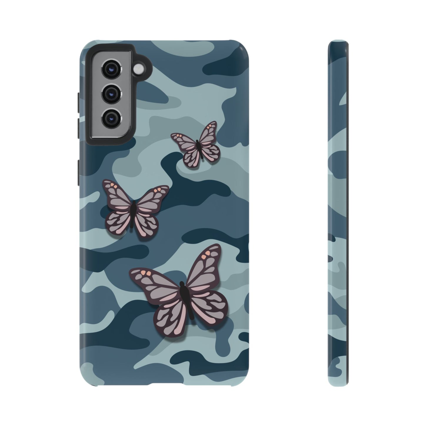 Dark Blue Butterfly Camo Phone Case - Blue Phone Case - Samsung Galaxy S21 Plus / Glossy