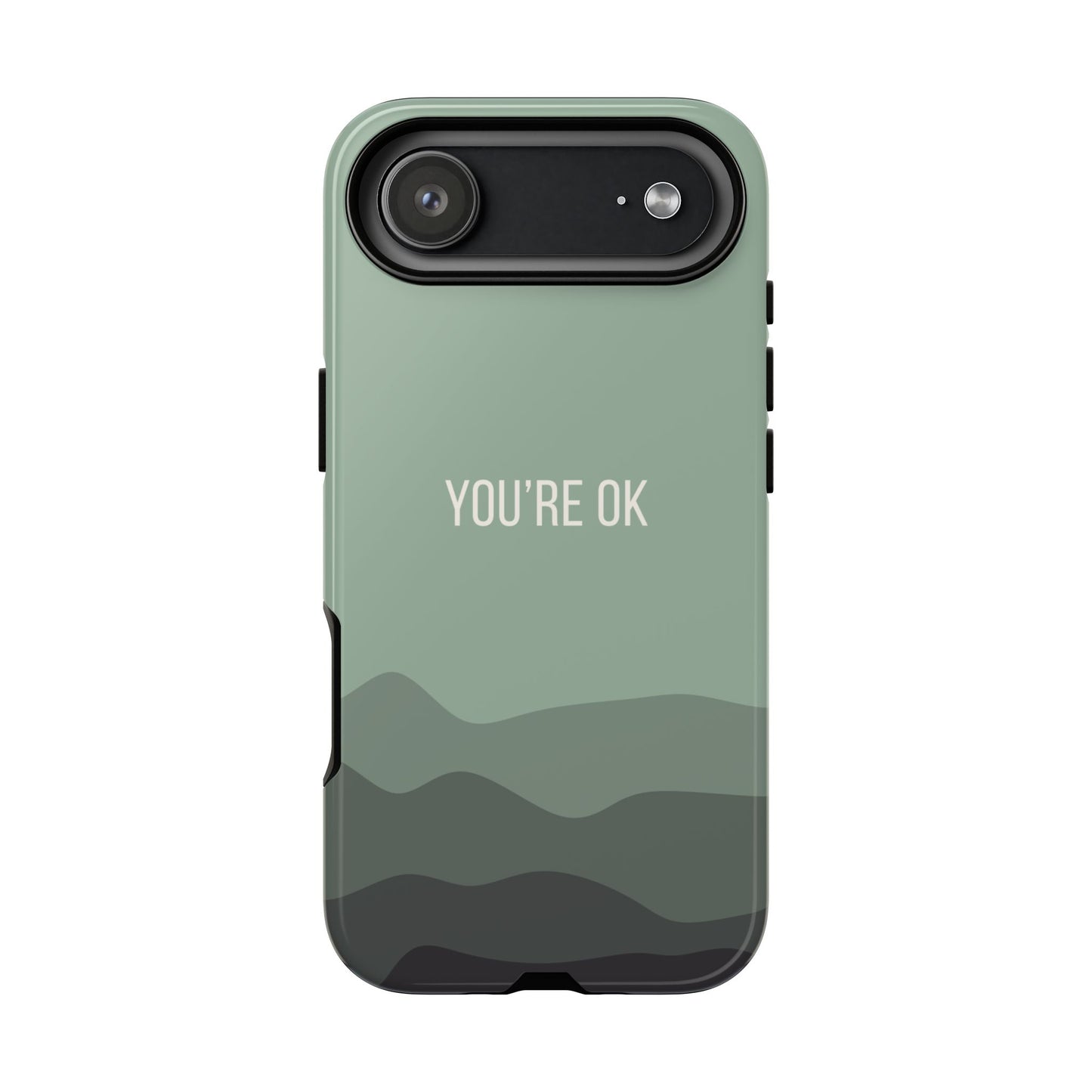 iPhone 17 Air / Glossy Phone Case - Minimalist Green Waves ’You’re OK’ Statement Phone Case