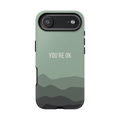 iPhone 17 Air / Glossy Phone Case - Minimalist Green Waves ’You’re OK’ Statement Phone Case