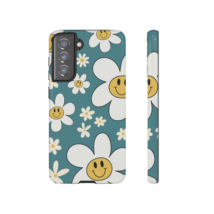 Fun Retro Daisy Pattern with Light Blue Background Phone Case - Blue Phone Case - Samsung Galaxy S21 FE / Glossy