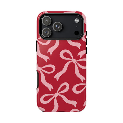 Bold Raspberry Red and Blush Pink Bow Pattern Phone Case - Red Phone Case - iPhone 17 Pro Max / Glossy