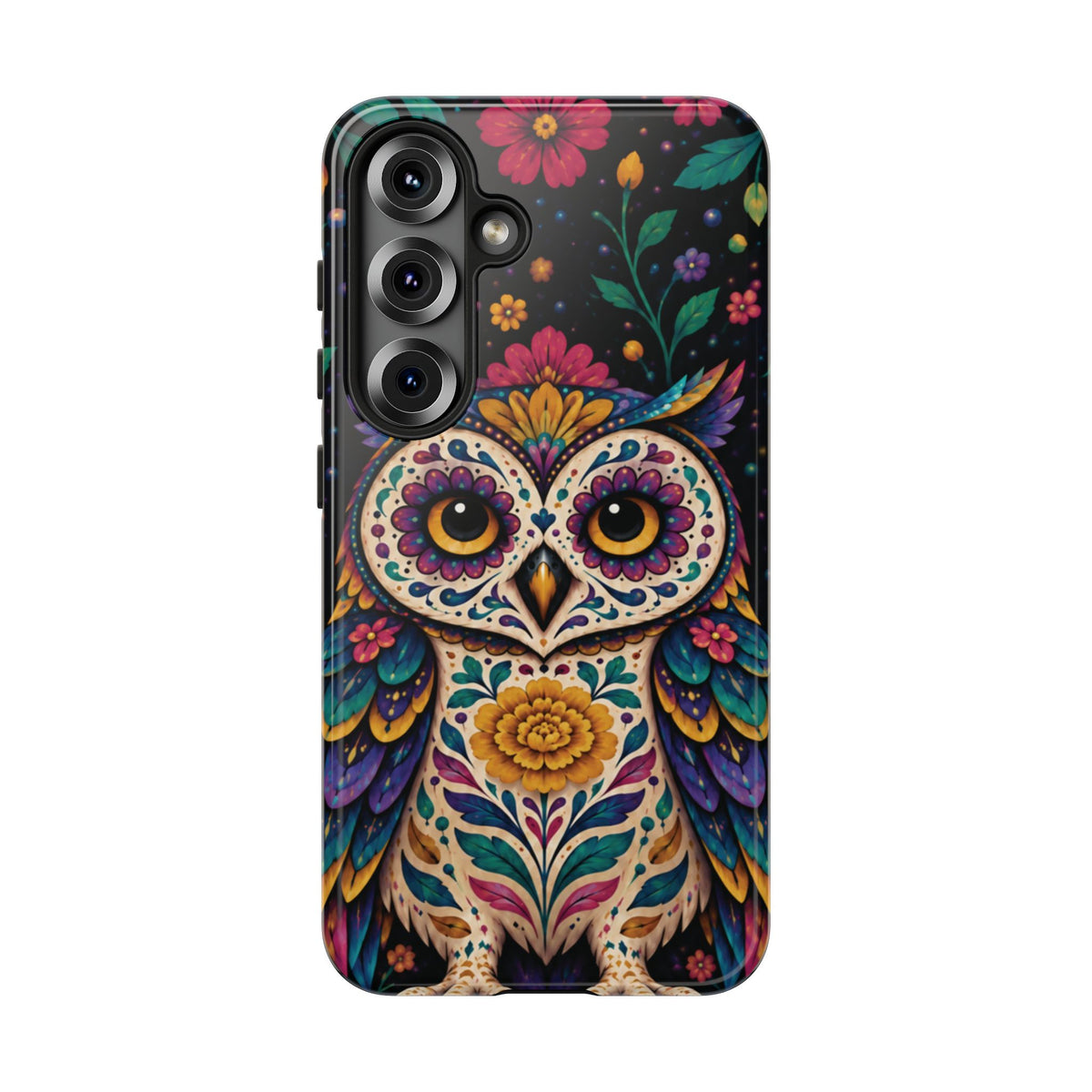 Vibrant Purple and Teal Calavera Owl Phone Case - Multicolor Phone Case - Samsung Galaxy S25 / Glossy