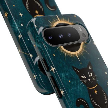 Whimsical Teal Celestial Black Cat Phone Case