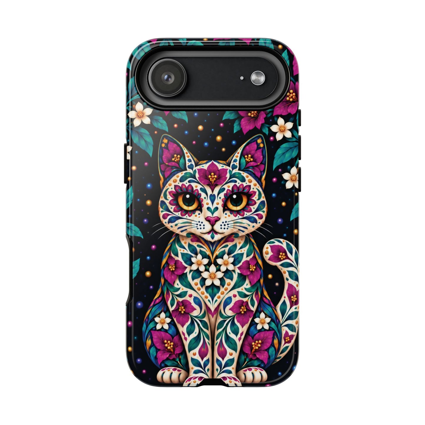 Vibrant Purple and Teal Calavera Cat Phone Case - Multicolor Phone Case - iPhone 17 Air / Glossy