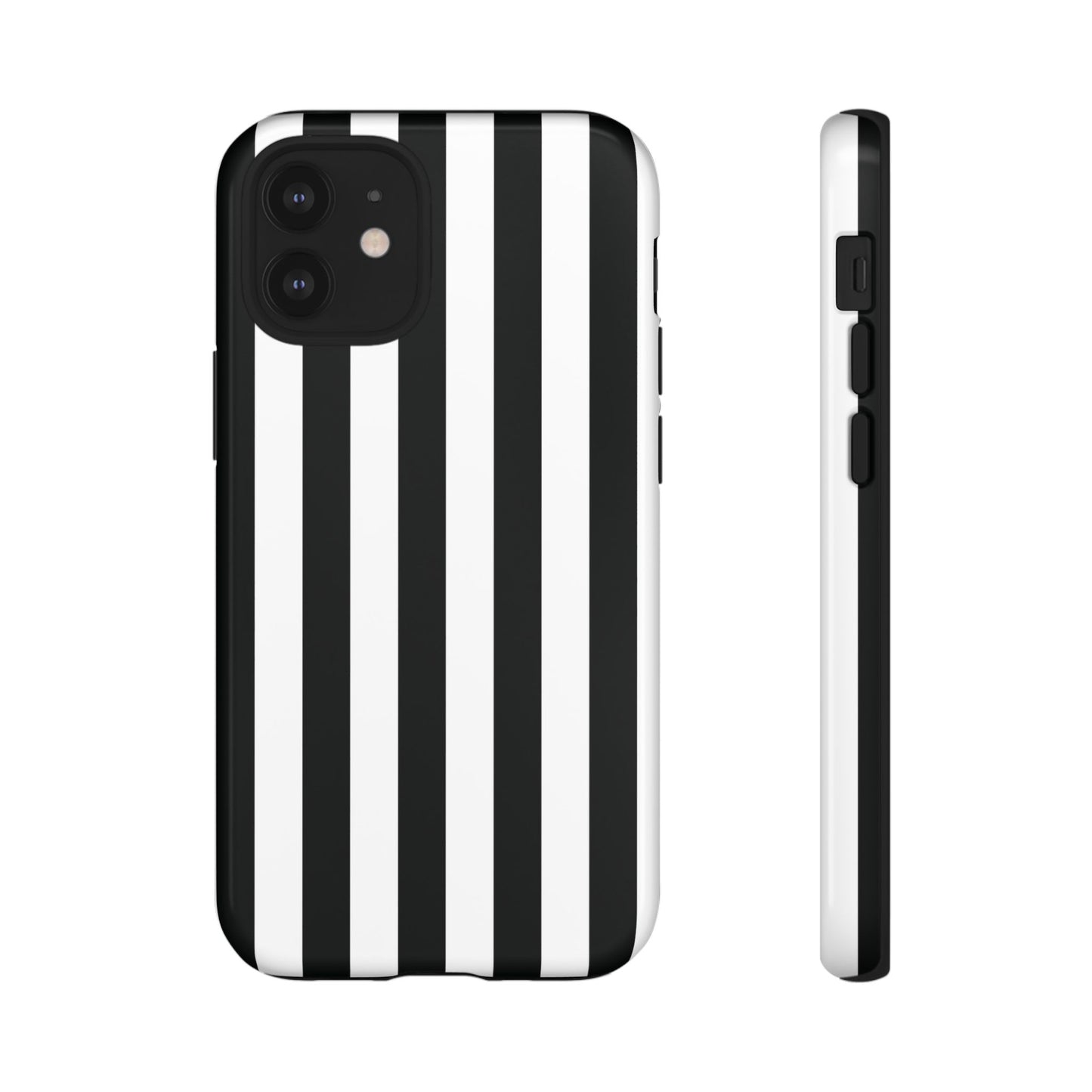 iPhone 12 Mini / Glossy Phone Case - Simple Black & White Stripe Pattern Phone Case