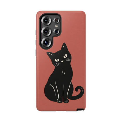 Minimalist Coral Red & Black Cat Phone Case