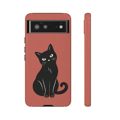 Minimalist Coral Red & Black Cat Phone Case