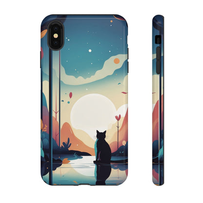 iPhone XS MAX / Glossy Phone Case - Stylised Cat & Moon Design Phone Case