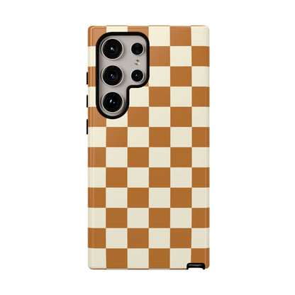 Samsung Galaxy S24 Ultra / Glossy Phone Case - ’Orange & White Checkered Pattern’ Phone Case