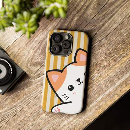 Playful Peakaboo Cat with Yellow Stripe Pattern Phone Case - Yellow Phone Case