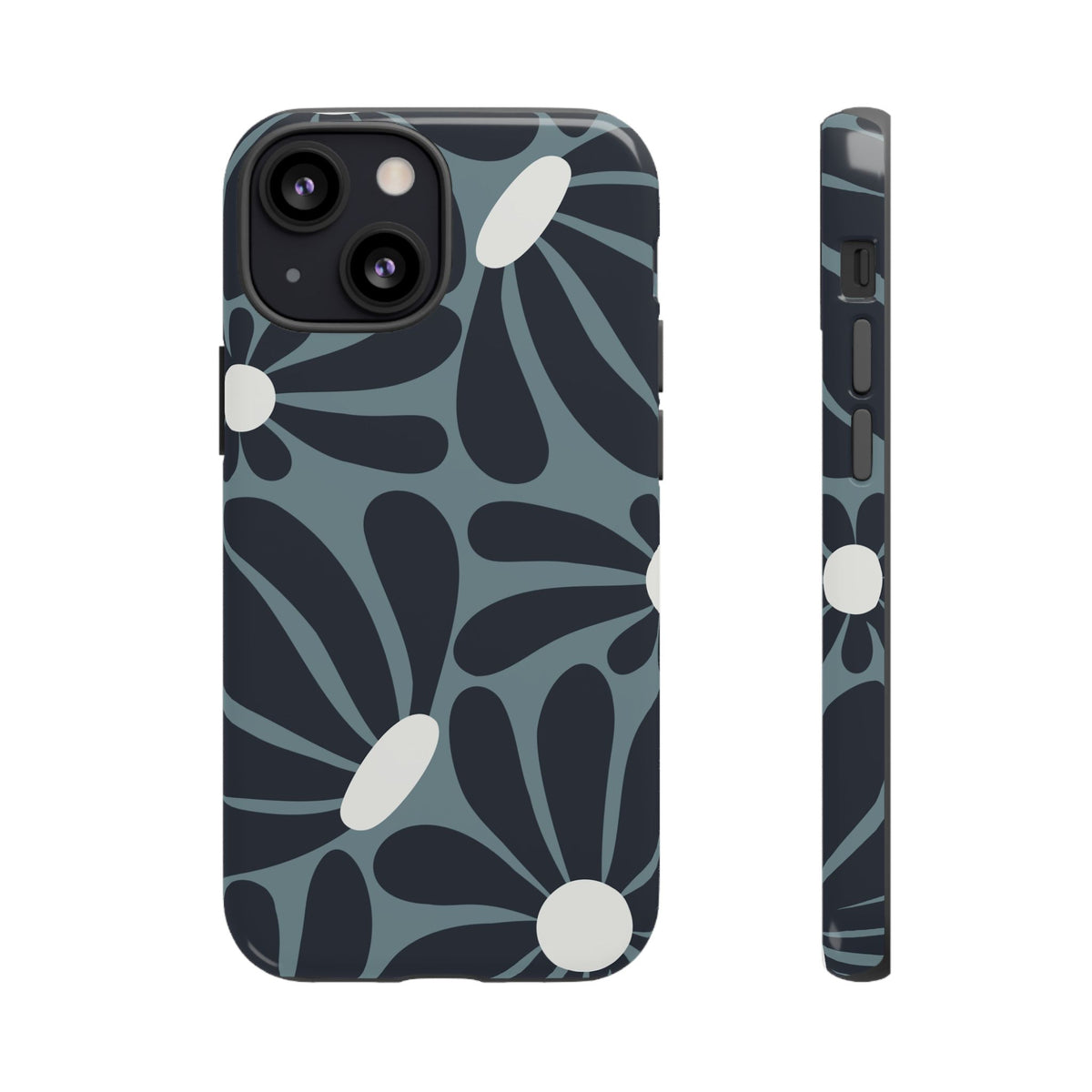 Retro Navy Blue & White Daisy Pattern Phone Case - Blue Phone Case - iPhone 13 Mini / Glossy
