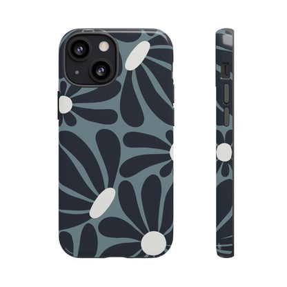 Retro Navy Blue & White Daisy Pattern Phone Case - Blue Phone Case - iPhone 13 Mini / Glossy