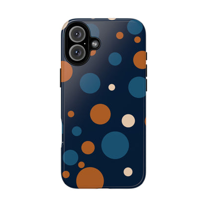 iPhone 16 Plus / Glossy Phone Case - ’Bold Navy Blue & Orange / White Dot Pattern’ Phone Case